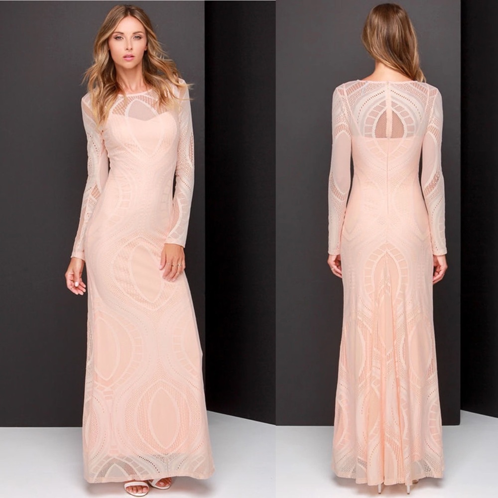 Lulu’s always on my mind peach lace maxi dress two available
